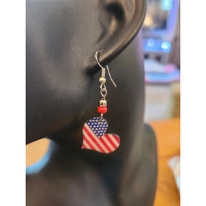 Heart Shape Red Blue Flag Earrings